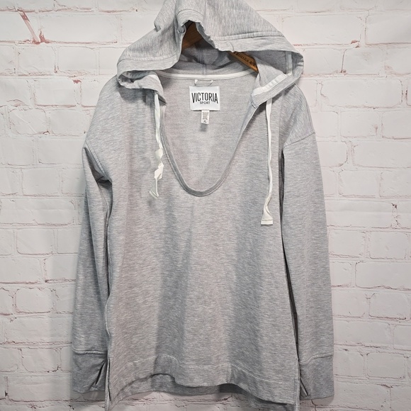 Victoria's Secret Tops - Victorias Secret Victoria Sport Deep VNeck Gray Sweatshirt Hoodie Women Size S/M